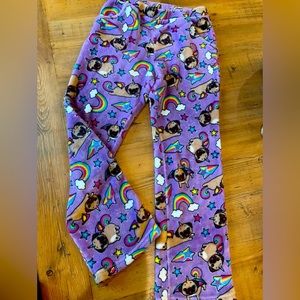 Candy pink unicorn pug and rainbow PJ pants. Worn 2 times. Size 10-12